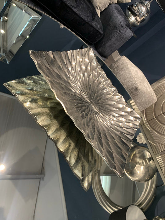 Square starburst silver aluminum platter