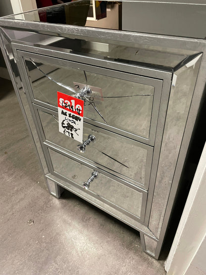 Linda damaged bedside cabinet w 3 drawers Instore purchase only