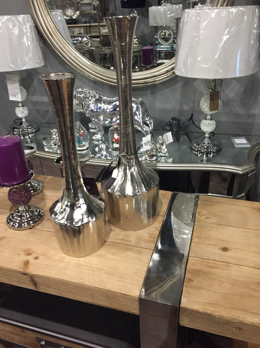 Silver metal bottle vase 2 sizes small