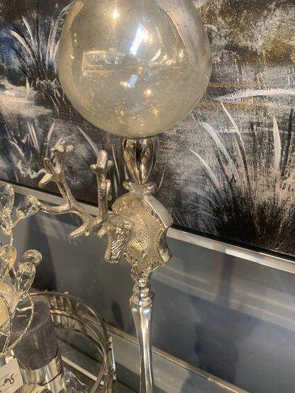 Set of 2  silver and sky tall stag tea light holder