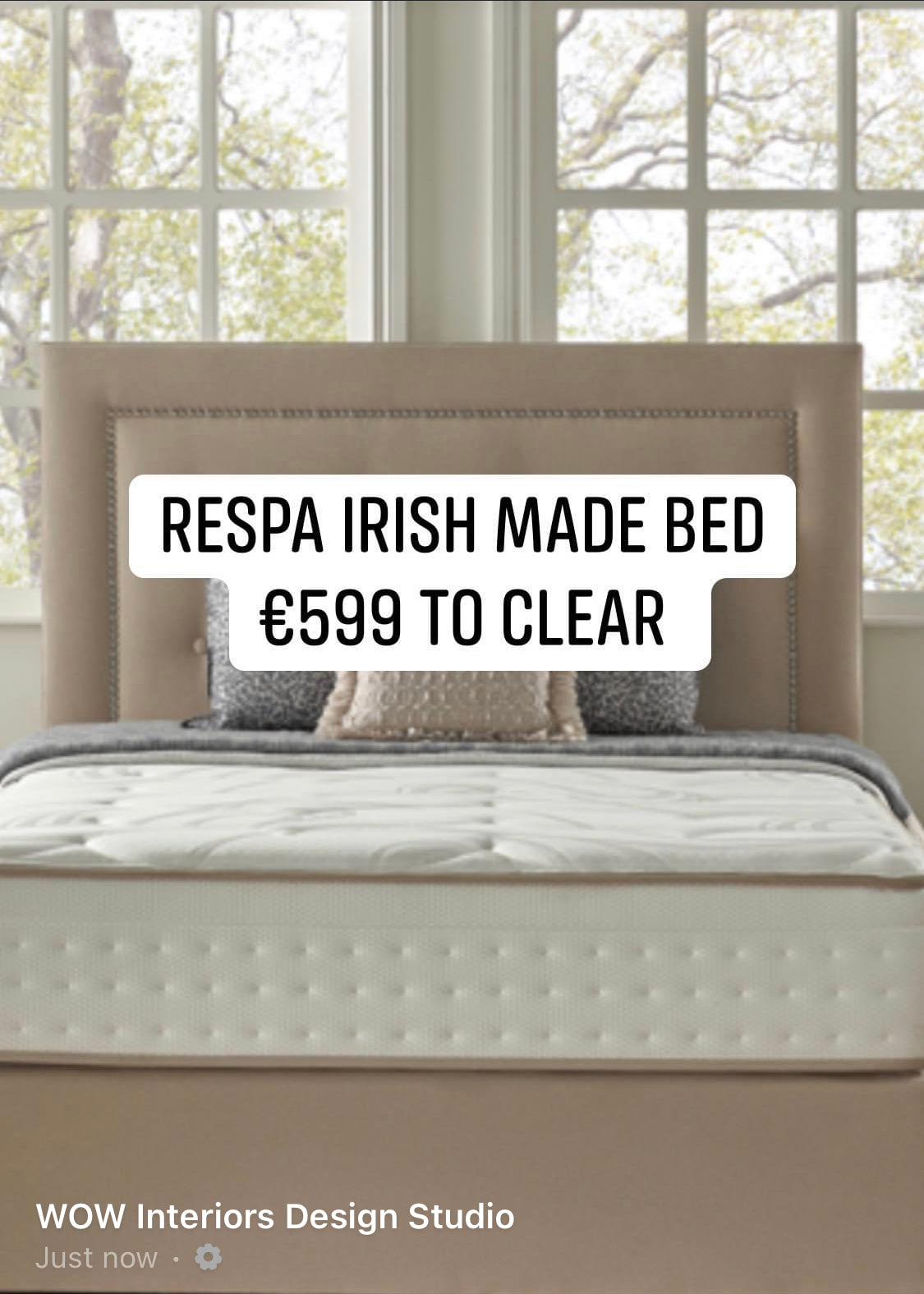 Irish Made Sapphire divan bed w tall  headboard with studs 5ft in stock