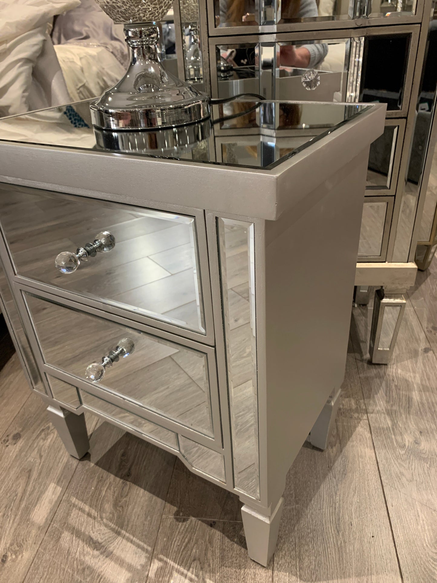 Vision 2 drawer mirrored Bedside Cabinet VALUE RANGE ! Champagne silver   trim