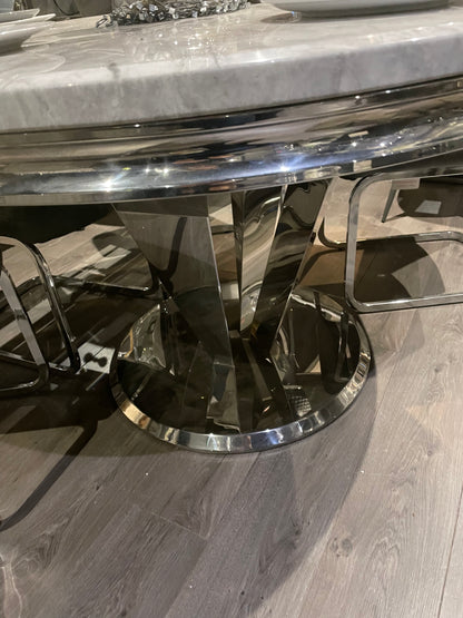Arturo  round marble pattern  table ex display  with chrome base. SALE