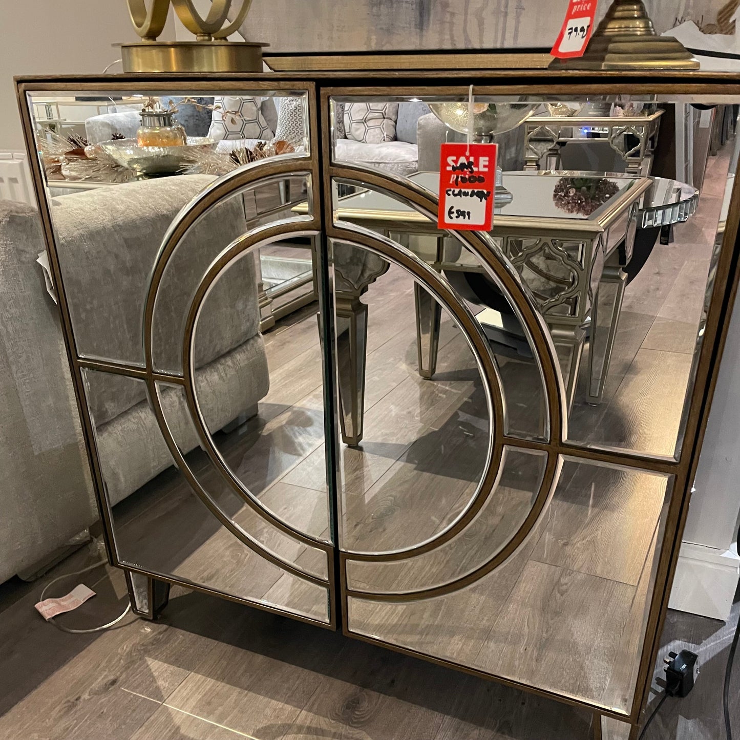 Claridge 2 door fabulous mirrored small sideboard / cabinet . unwrapped as ex display . View and pay Instore only