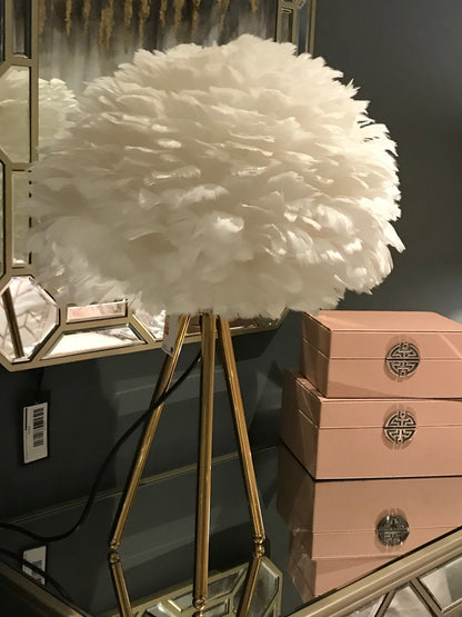 Brass  lamp white Goose Feather SOLD AS SEEN
