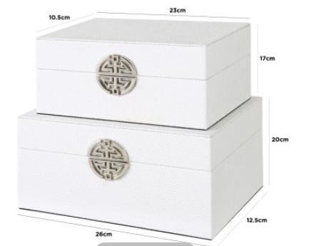 Value Set of 2 White Faux Leather Jewellery Boxes