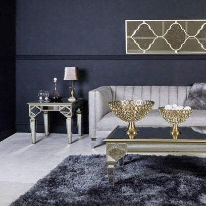 Marrakech Antique Mirror End  / Lamp  Table With Frosted Mirror Panels warehouse clearance