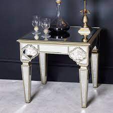 Marrakech Antique Mirror End  / Lamp  Table With Frosted Mirror Panels warehouse clearance
