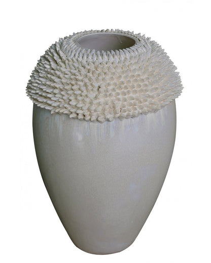 Mother Of Pearl Cream  Large Decor Sea Urchin Vase